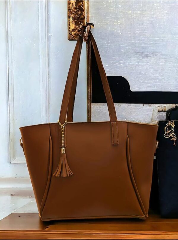leather tote bag with flower keychain