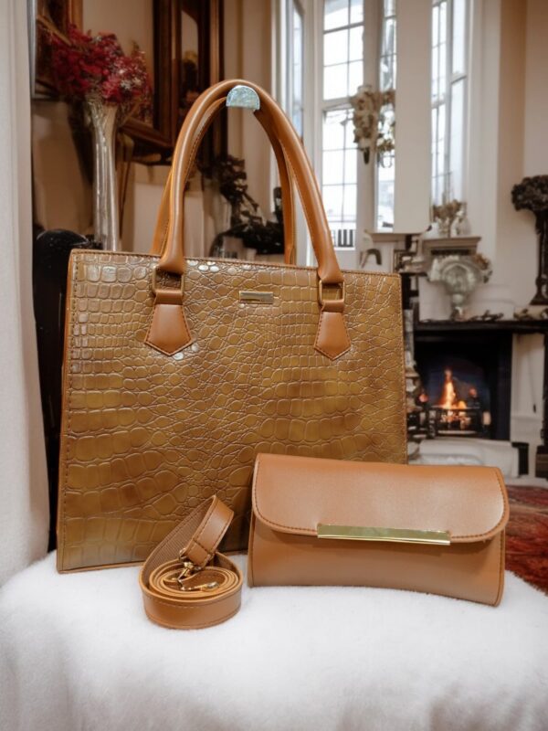 Croco Leather big size handbag with mobile pouch